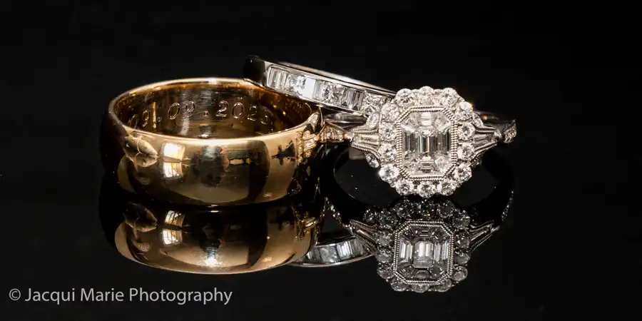 photograph of wedding and engagement rings by Hampshire wedding photographer Jacqui Marie Photography